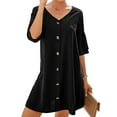 thumbnail image 4 of Seyurigaoka Women 's Short Sleeve Dress Button Down V-Neck Casual Loose Swing Dress Tunic Shirt Mini Dress, 4 of 6