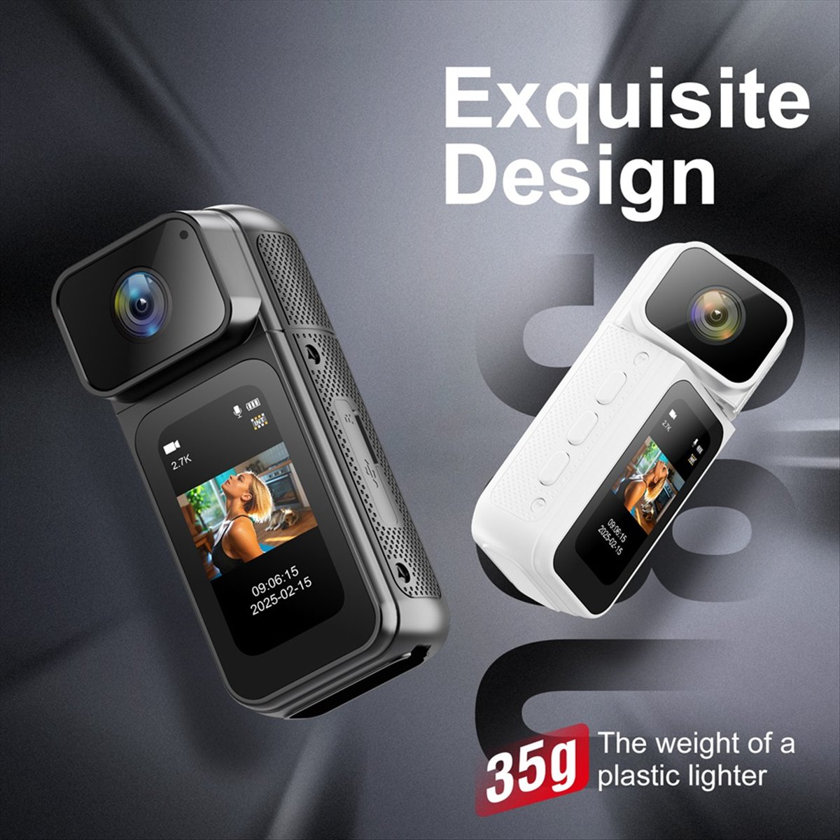 2.7K 1080P Thumb Camera 180° Rotate WIFI Sport Cycling Camera 1.47-Inch IPS Screen Digital Video Recorder Camera Black