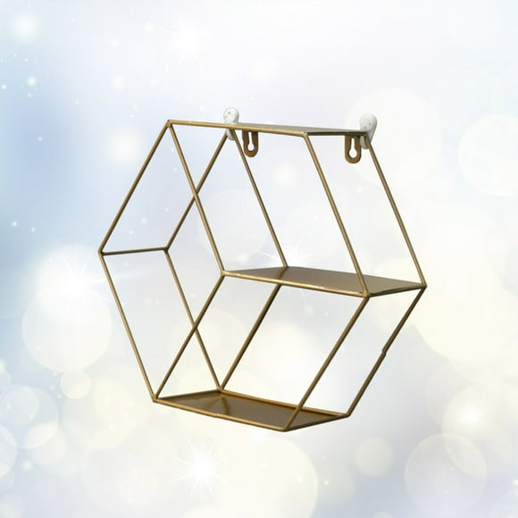 WASHWEPE Estante Hexagonal De Hierro Y Madera Para Uso En Pared Y Organización Dorado