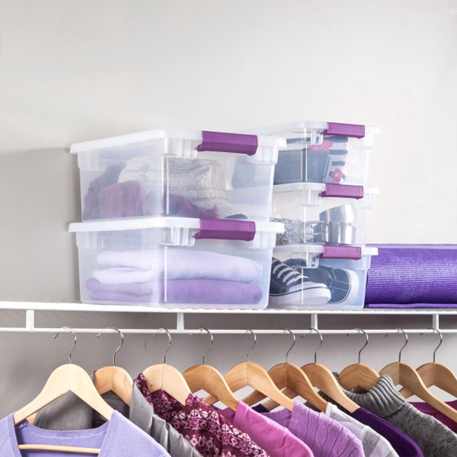 Miemie 12-Pack 6 Quart ClearView Latch Box, Stackable Organizer Bins with Latching Lids - Clear Plastic Organization Containers for Closet, Bedroom, Shelving Units and Everyday Home Storage