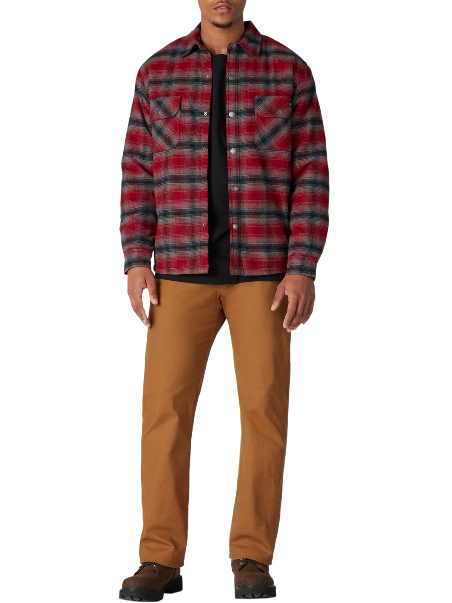 Genuine Dickies Men's HeavyWeight Flannel Shirt Jacket with Berber Sherpa Lining