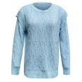 thumbnail image 5 of Baqcunre Women's Sweaters Women Casual Sweater Crewneck Ruffle Shoulder Long Sleeve Cable Knit Solid Loose Ribbed Hem Pullover Jumper Top Crewneck Sweatshirts Fall Outfits Women Trendy Light blue L, 5 of 6
