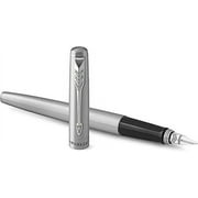 Parker Jotter Fountain Pen, Stainless Steel Body, Medium Point, Blue Ink, Includes Gift Box