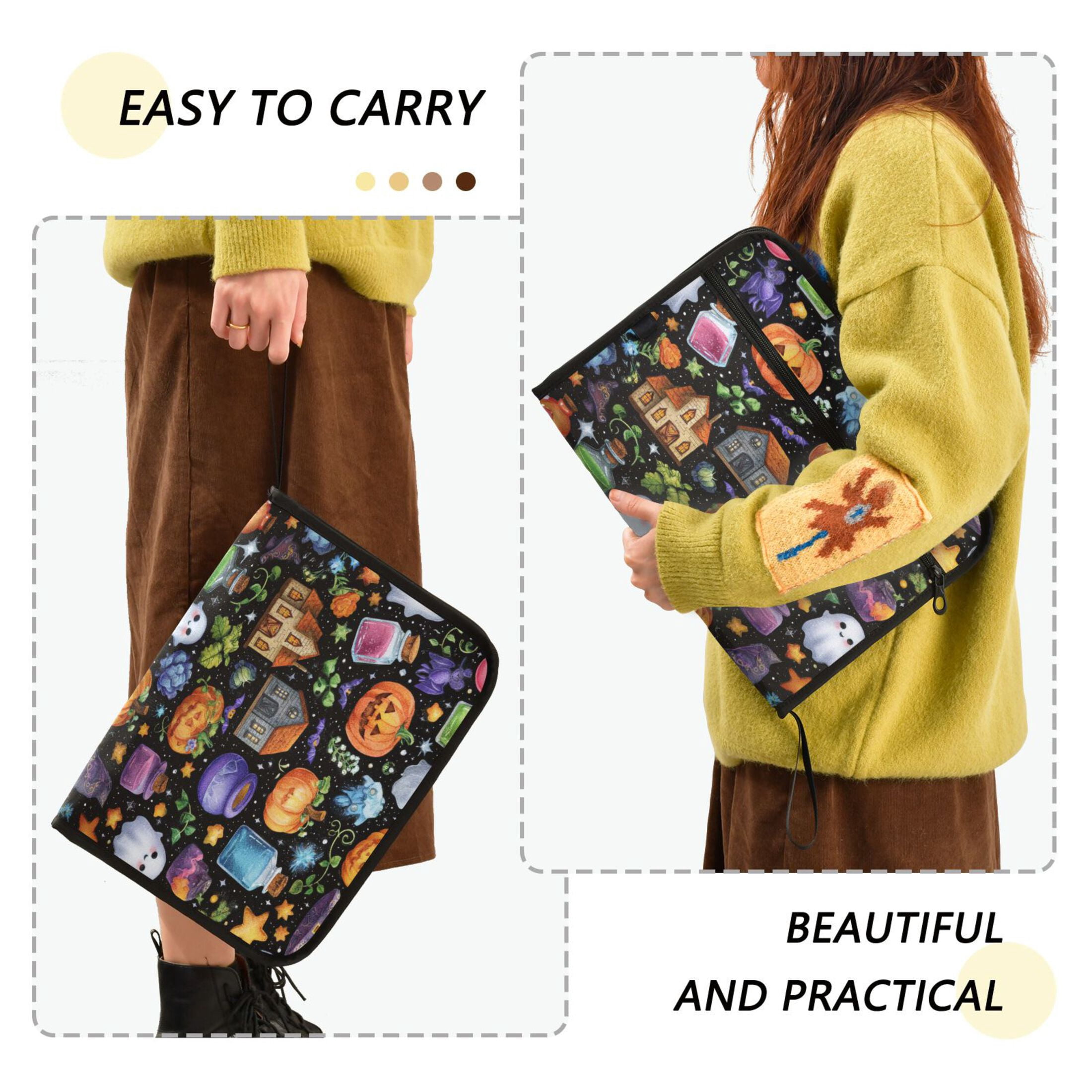 13 Individual Pockets Organ Folder Waterproof A4 Size File Folder Home Work Office Categorized Storage File Manager Spooky Halloween Fabric