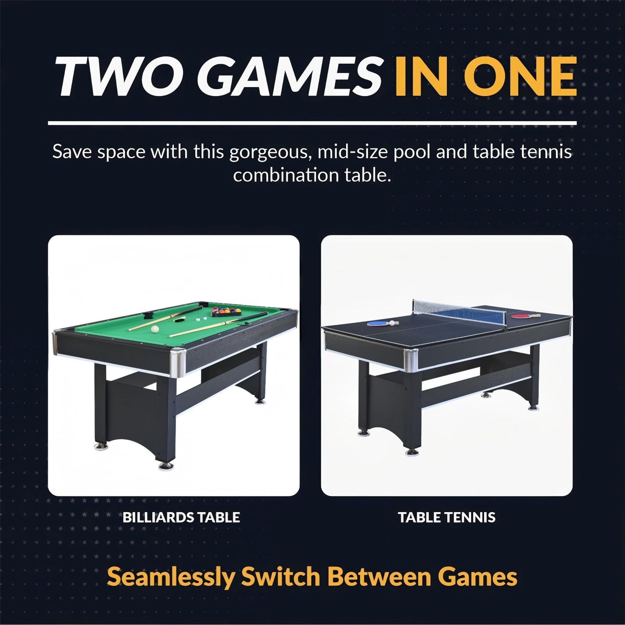 Aukfa 6 ft Pool Table, 2 in 1 Billiard Table with Ping Pong Table - Includes Billiard Balls, Cues, Paddles, Brush & More, Green