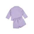 thumbnail image 4 of One opening Autumn Fashion Kids Girls Blazer Clothing Sets 2Pcs Purple Solid Long Sleeve Single Breasted Coat Tops + Shorts Outfits, 4 of 6