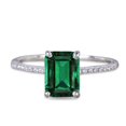 thumbnail image 1 of JeenMata Anillo de Compromiso de 1,25 Quilates con Piedra de Nacimiento de Esmeralda Verde Tallada en Rectángulo Creada en Laboratorio en Oro Blanco de 18 K sobre Plata, 1 of 5