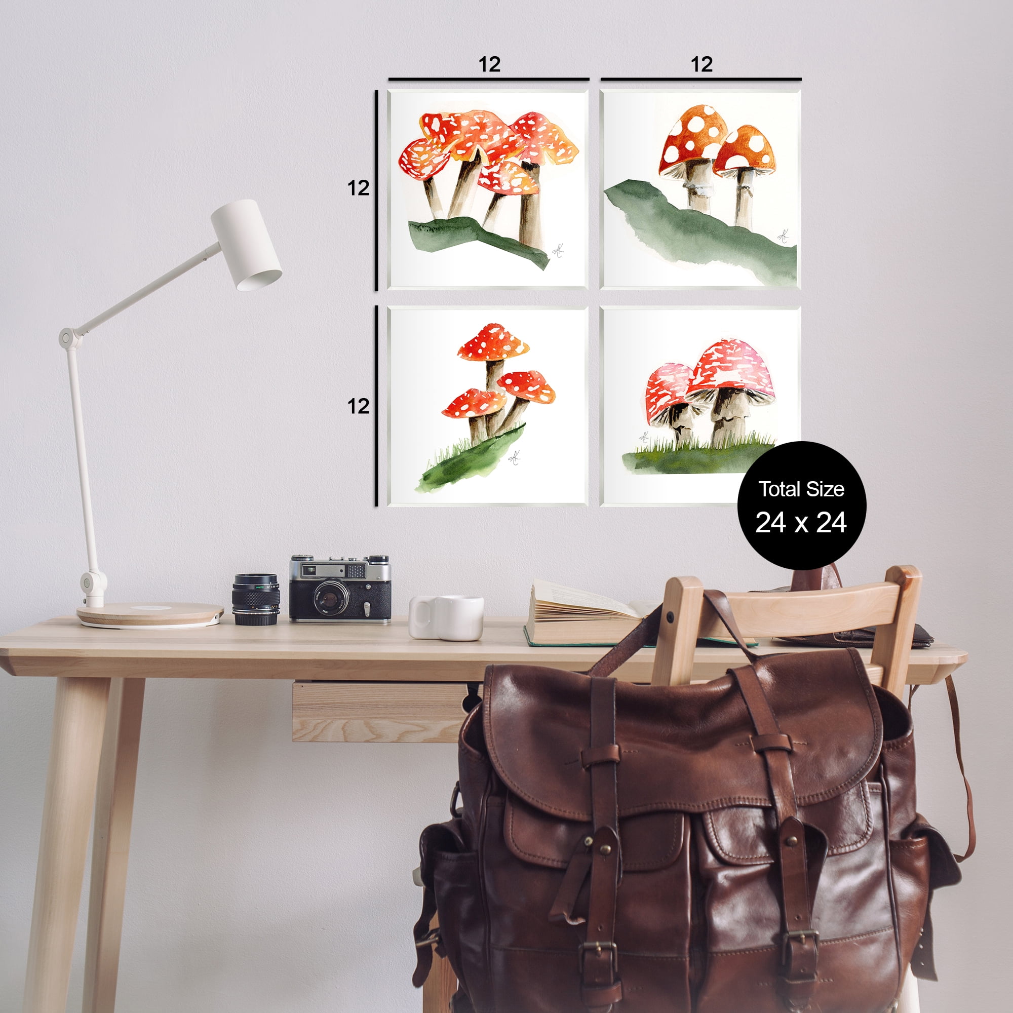 Stupell Industries Red Spotted Mushrooms Plants & Flowers Painting Unframed Art Print Wall Art, 12 x 12, Set of 4