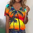 thumbnail image 3 of Tmtolofot Side Shoulder Hollow Out Blouse Tops for Women's Casual Blouses Fashion 2024 Tee Printed Short Sleeve Daily Weekend Basic V Neck Tops Tunic Tshirts 5#Multicolor Large, 3 of 4