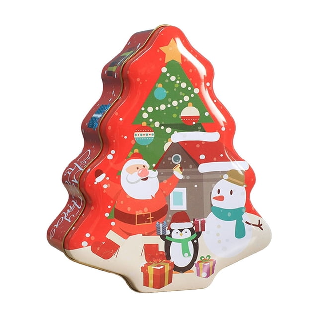 Christmas Tree Decorations Christmas Iron Christmas Tree Shaped Storage Can Iron Santa Claus Snowman Penguin Chocolate Storage Can Holiday Gift Decoration Chocolate Gift Box