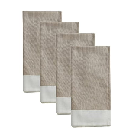 

Fennco Styles Natural and White Two Tone Banded Border Cloth Napkins 20 x 20 Inch Set of 4 - Classic Dinner Napkins for Everyday Use Banquets Family Gathering and Special Events