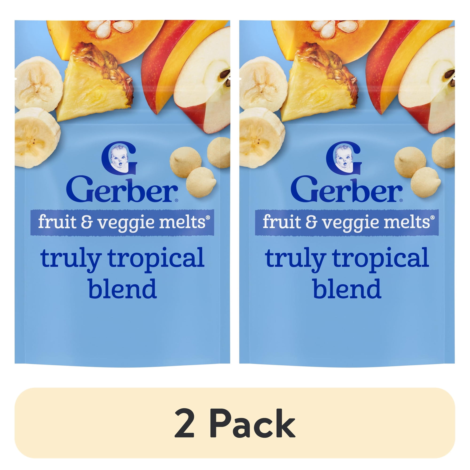 (2 pack) Gerber Snacks for Baby Fruit & Veggie Melts Baby Snack, Truly Tropical Blend, 1 oz Bag
