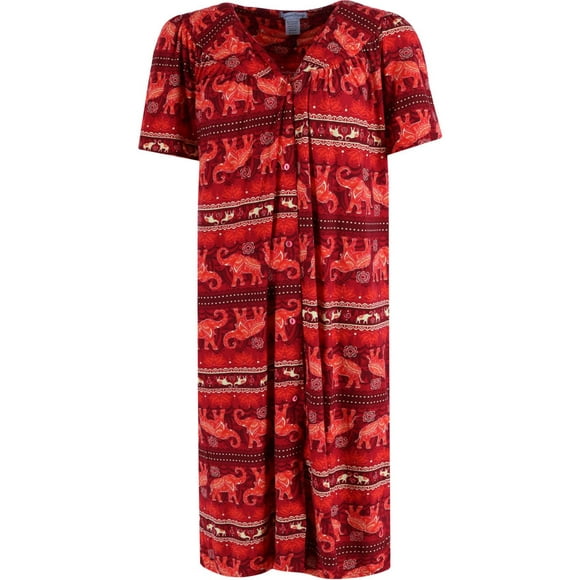 Elegant Emily Robe d'Été à Boutons-Pression à Imprimé Éléphant (Femmes)