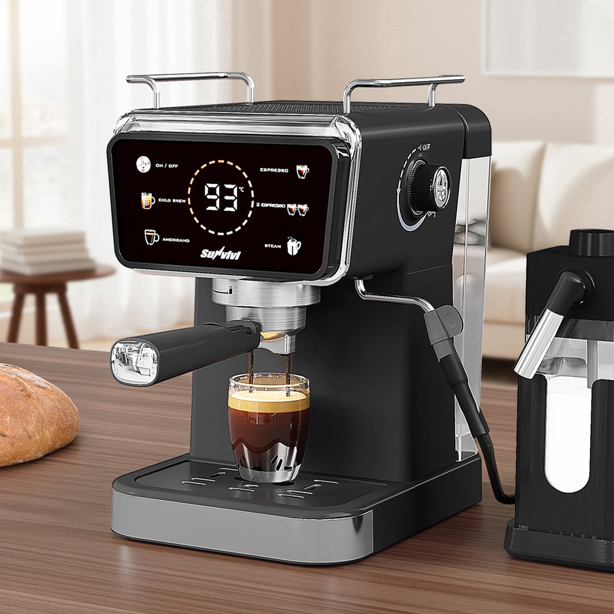 SUNVIVI 20 Bar Espresso Machine, 3-in-1 Hot & Iced Coffee Maker with Milk Frother, LED Touch Control, Removable 52oz Water Tank