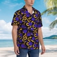 thumbnail image 5 of Balery Golden Snake And Purple Rose Print Men's Hawaiian Shirts Short Sleeve Beach Shirt Relaxed Fit Vacation Button Down Shirts-Small, 5 of 9