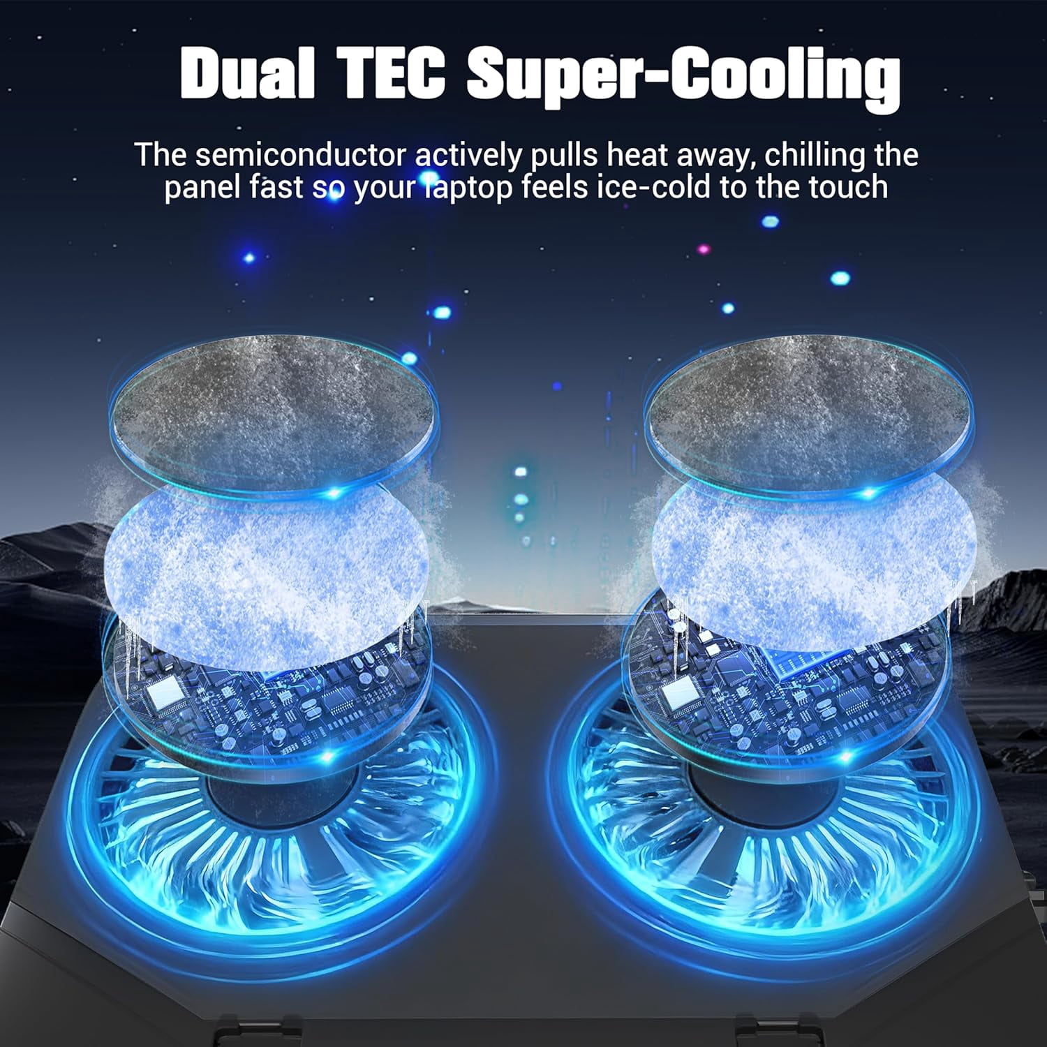 Dual-Core TEC Laptop Cooling Pad with Dual Stepless-Quiet Fans, 5-Height Adjustable Laptop Cooling Stand, 10-Level RGB for 13-17 Inch Laptops, Includes 15W Charger, Black