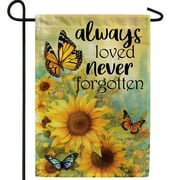 America Forever Always Loved Never Forgotten Garden Flag, 12.5 x 18 inches Double Sided, Sunflower Sympathy Decorations Funeral Gifts Bereavement Memorial Flags for Grave Outdoor Saying Cemetery Flag