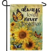 America Forever Always Loved Never Forgotten Garden Flag, 12.5 x 18 inches Double Sided, Sunflower Sympathy Decorations Funeral Gifts Bereavement Memorial Flags for Grave Outdoor Saying Cemetery Flag