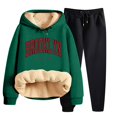 thumbnail image 4 of Women's Winter Pile Thickened Warm Solid Color Color Cardigan Sherbet Hooded Sweatshirt Jacket Pants Two Piece Set Dresses for Grandmother of The Bride Dressy Romper Women Snowsuit Womens Tall Snow, 4 of 8