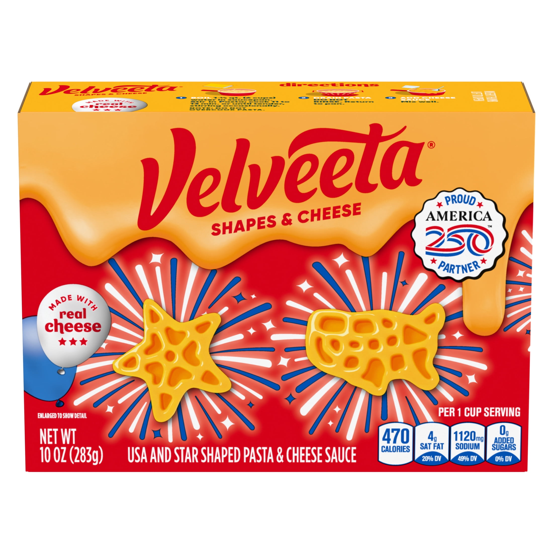(4 pack) Velveeta USA and Star Shapes and Cheese Mac and Cheese, 1 Box, for Easy Dinner or Dinner Sides, Made with Real Cheese, 10 oz