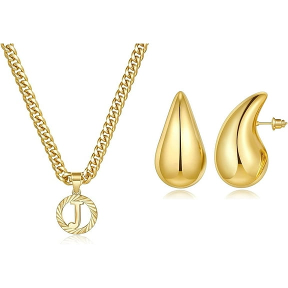 Gold Gold Earrings Professional Grade Initial Necklace J,[y132]