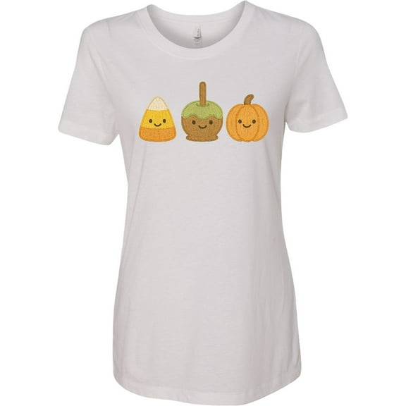 Inktastic Cute Fall Candy Corn Caramel Apple Pumpkin Faces Women's T-Shirt