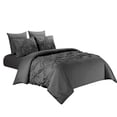 thumbnail image 1 of Juego de ropa de cama elástica con bordado cuadrado, tamaño King US, color gris oscuro (1 funda nórdica + 2 fundas de almohada) – Suave y práctico para un descanso cómodo., 1 of 7