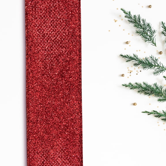 Northlight Red Glittered Christmas Wired Craft Ribbon 2.5" x 10 Yards
