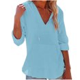 thumbnail image 1 of Yuyuzo Womens Hoodies 3/4 Sleeve Drawstring V Neck Loose Tunic Shirts Solid Color Pullover Tops, 1 of 7
