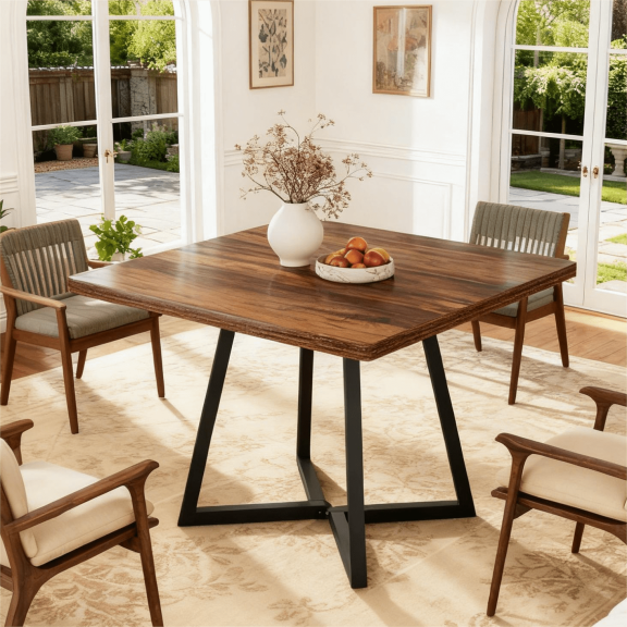 Fnova 31.5" Dining Table for 4, Modern Square Kitchen Table for Dining Room, Brown