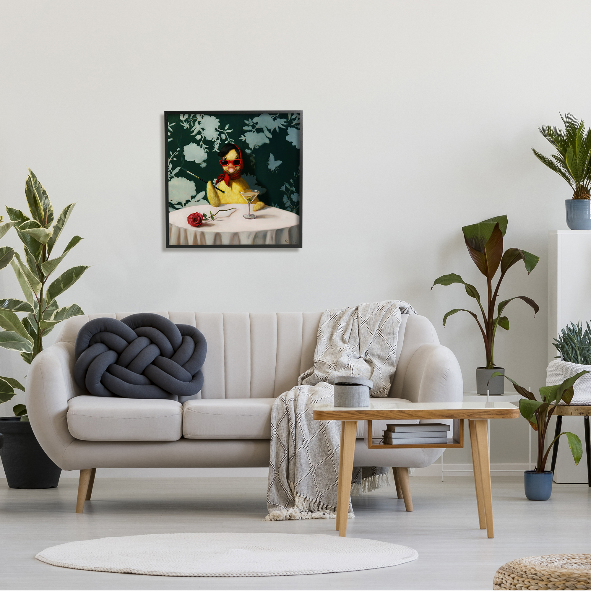 Stupell Industries Fancy Duck with Martini Animals & Insects Painting Black Framed Art Print Wall Art, 24 x 24