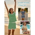 thumbnail image 6 of Anygrew Women's Striped Knit Lounge Outfit Sets - Short Sleeve Tops and Shorts Casual Summer 2 Piece Outfits, 6 of 8