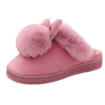 

BESTHUA Bunny Slippers - Animal Slippers | Winter Slipper Shoes Warm Rabbit Ear Fluffy Ball Plush Lining Non-Slip Slippers Winter House Shoes