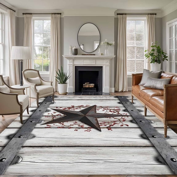 8'x10' Area Rugs, Texas Star Retro Indoor Outdoor Area Rug for Living Room Bedroom, Brown Wooden Berry Vintage Farm Washable Bathroom Rugs Kitchen Floor Carpet Mats Home Decor Aesthetic