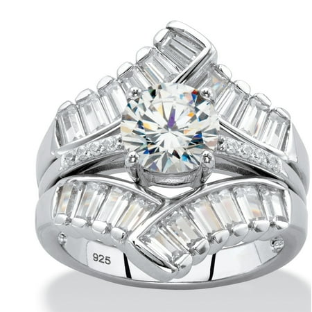 - Round Cubic Zirconia Jacket Wedding Ring Set 3.40 TCW in Platinum Over Sterling Silver