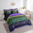 thumbnail image 2 of Homewish Bohemian Geometric Stripes 7-Piece Twin Bedding,Retro Floral Bedding Comforter Set,Purple,Black Reversible, 2 of 8