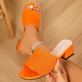 thumbnail image 4 of Square Open Toe Heeled Sandals for Women Low Block Chunky Heel Sandals Slip on Mules Comfortable Dress Shoes Orange 5.5(36), 4 of 9