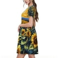 thumbnail image 2 of Gukieu Starry Sky Moon Sunflower Print Women's Short Sleeve Dress, Elastic Waistband A-line with Pockets Summer Dress, Suitable for Daily Leisure, Work, Vacation, 2 of 6