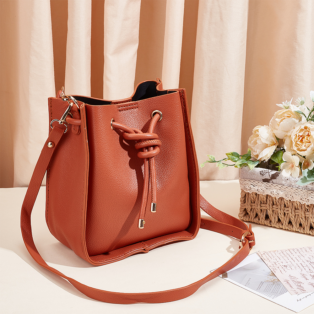 1set DIY Imitation Leather Sew on Women's Crossbody Bucket bag Making Kit including Fabrics D Rings Screw Cord and Needle Screwdriver Sienna Fihished Product: 220x200x100mm