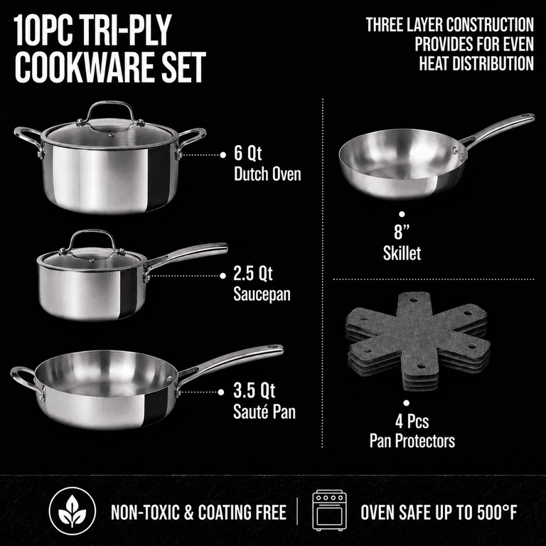 CoreClad 10-Piece Tri-Ply Stainless Steel Cookware Set photo 3