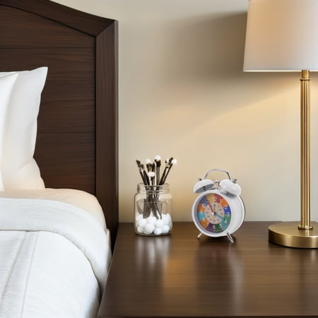 COOPHYA White Metal Desk Alarm Clock with Backlight Portable Retro Twin Bell for Bedroom