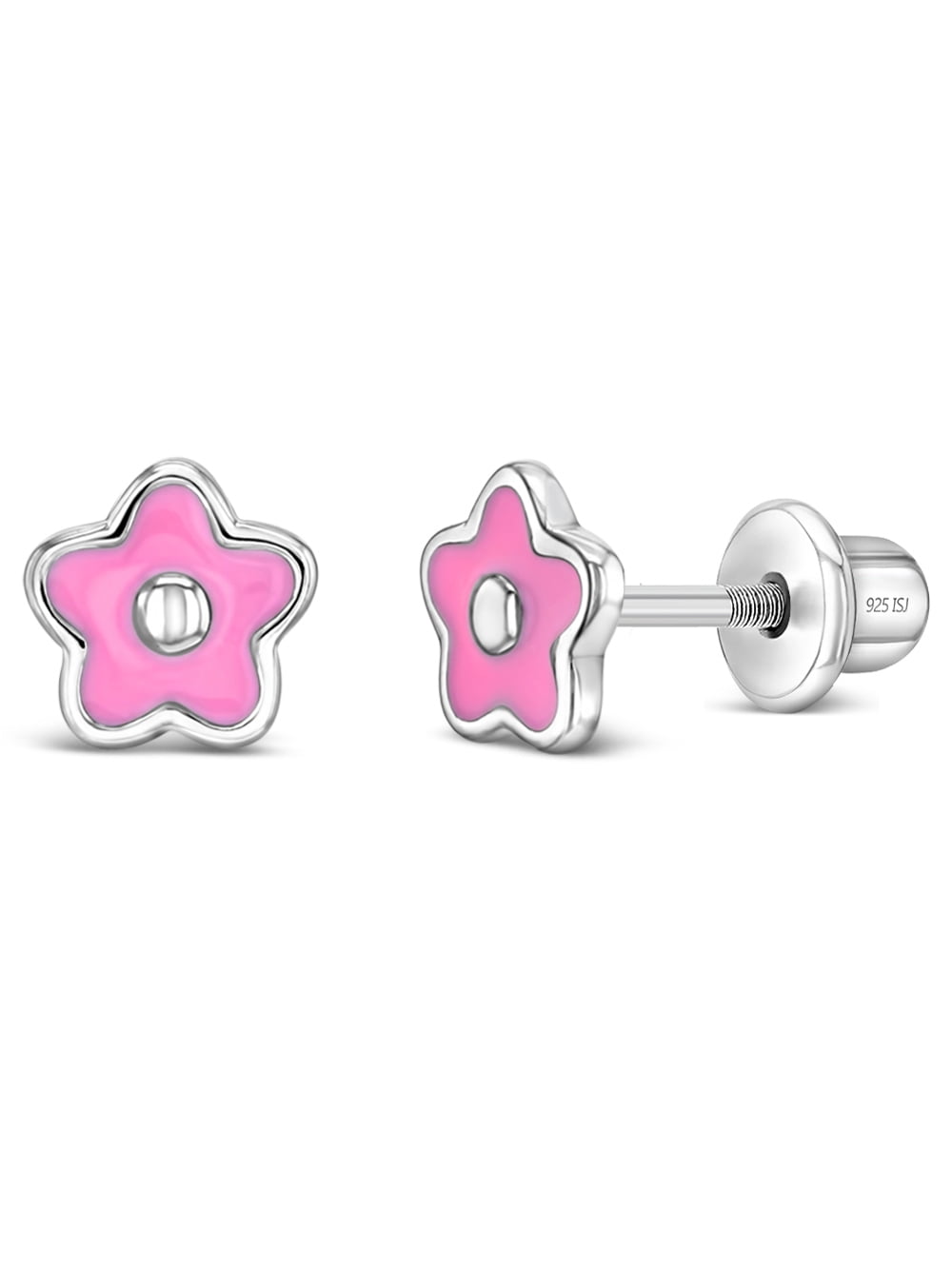 Groovy Flower Baby / Toddler / Kids Earrings Screw Back Enamel - Sterling Silver