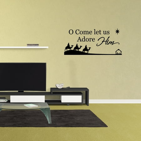 Spongebob Christmas Quotes Wall Decal Quote O Come Let Us Adore Him Vinyl Sticker Christmas Wall Decor PC715 ()
