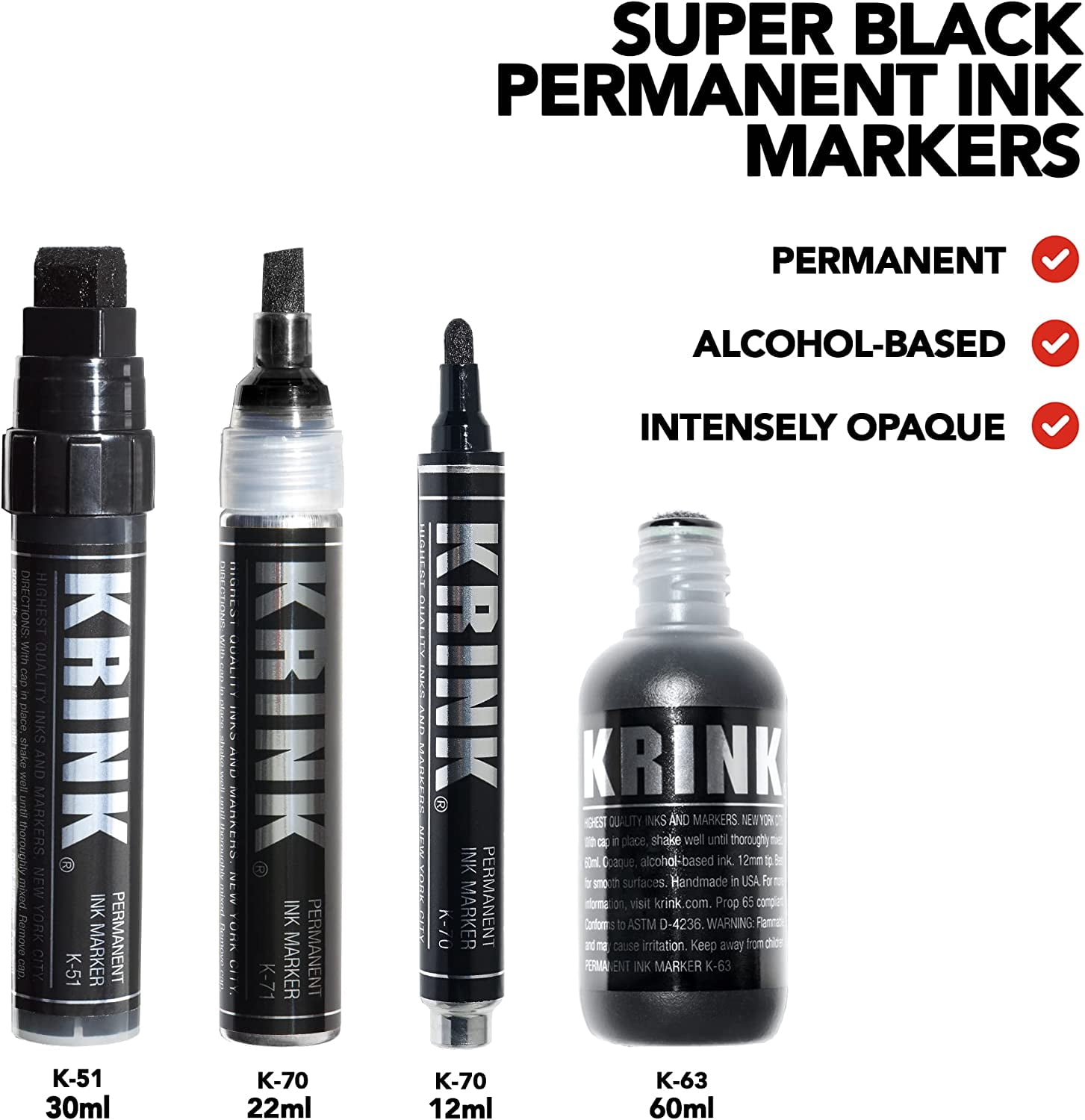 Krink Super Black Permanent Ink Markers - Set of 4