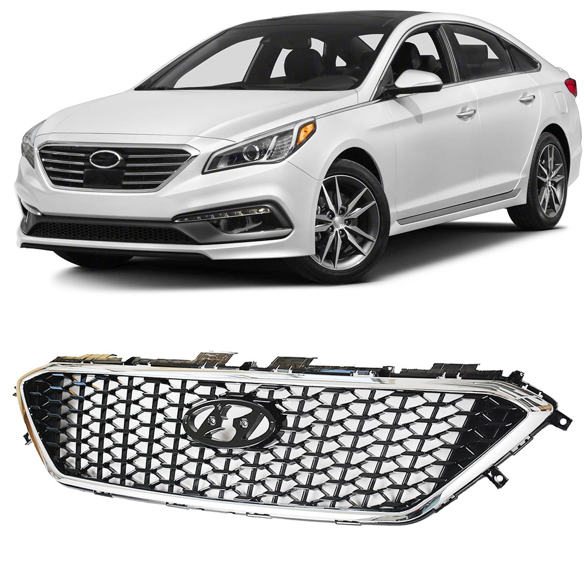 ZXMT Front Bumper Upper Grill ABS Chrome Grille Replacement for Hyundai Sonata 2015 2016 2017 