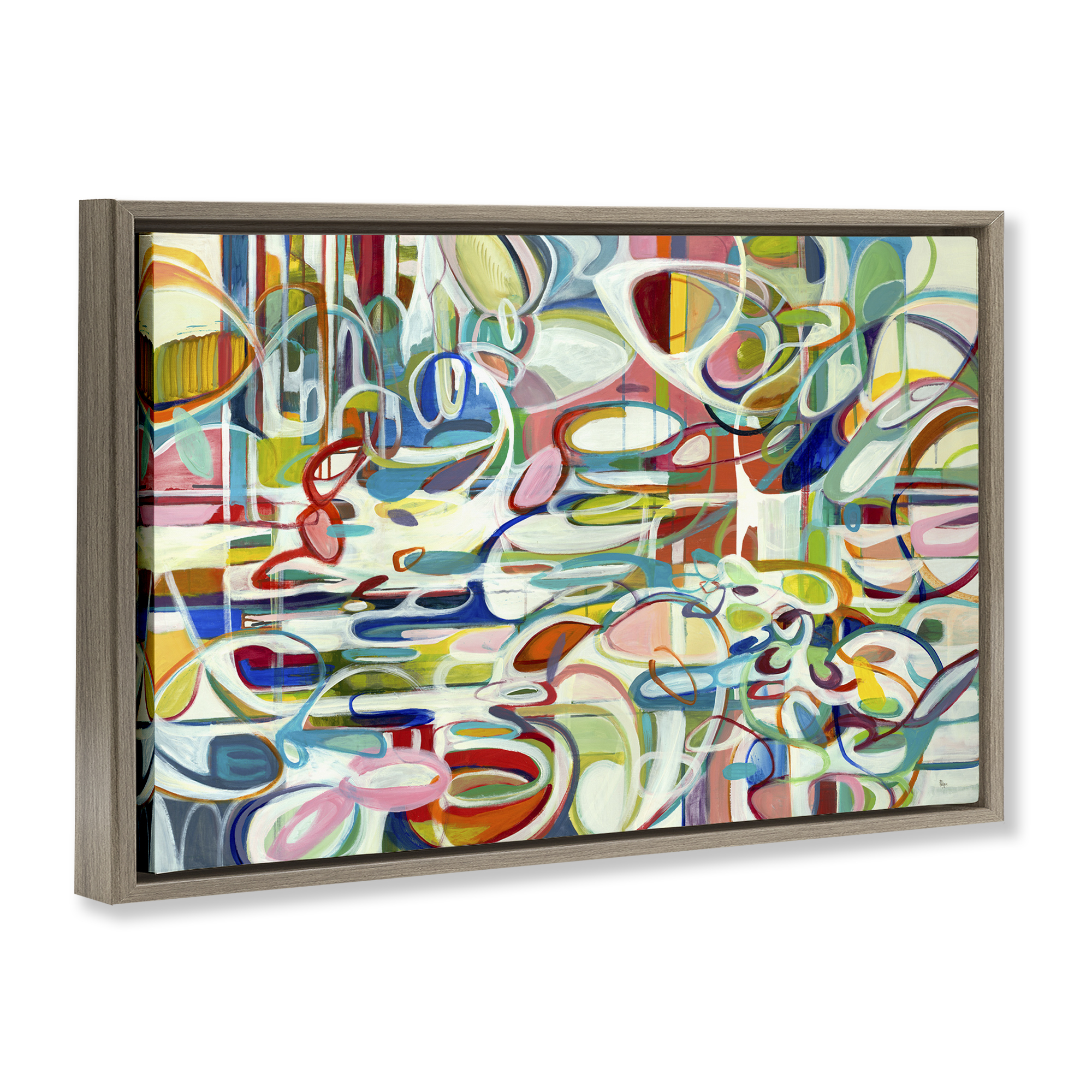 Stupell Industries Round Geometric Pattern Abstract Painting Brown Floater Framed Canvas Art Print Wall Art, 31 x 21