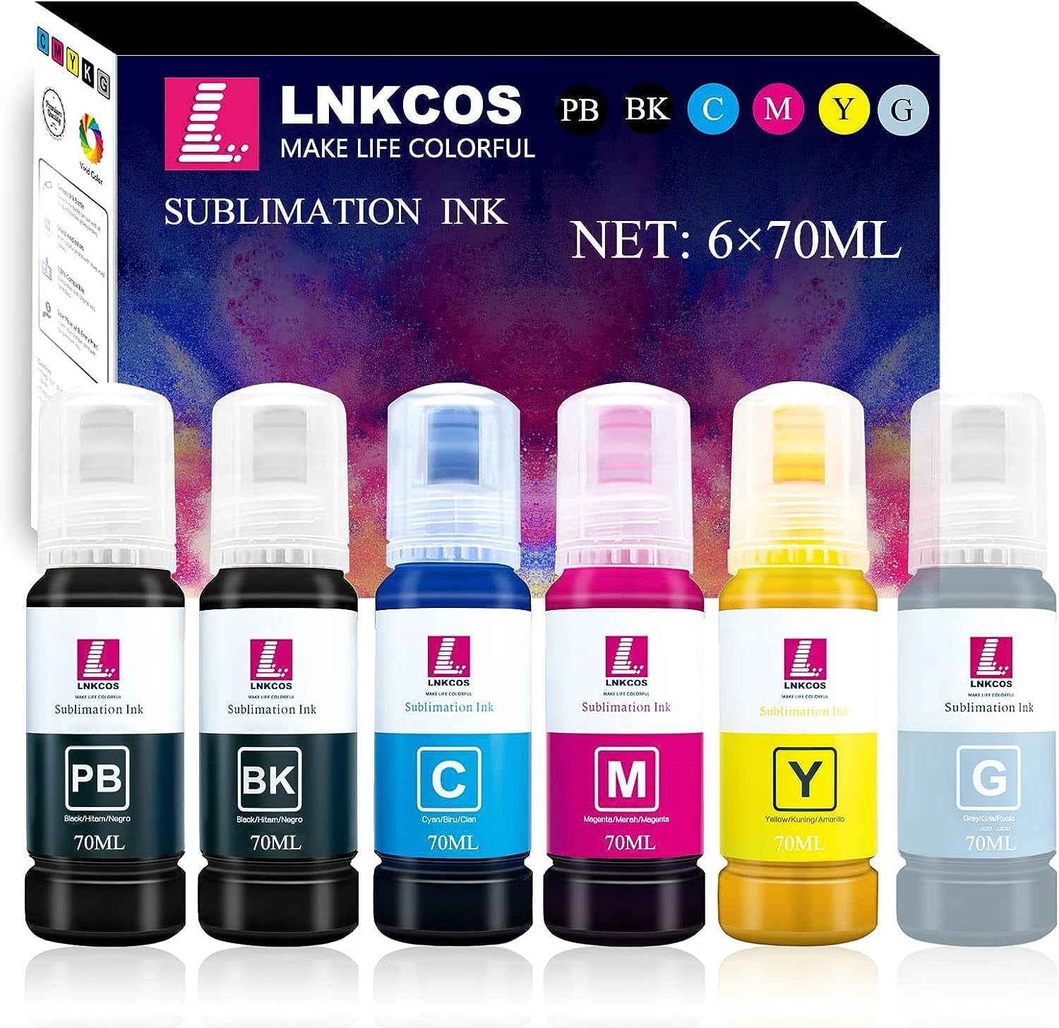 670ML Sublimation Ink for Epson EcoTank ET-8550 ET-8500 Printers (6 Color, BK PB C M Y K Grey)