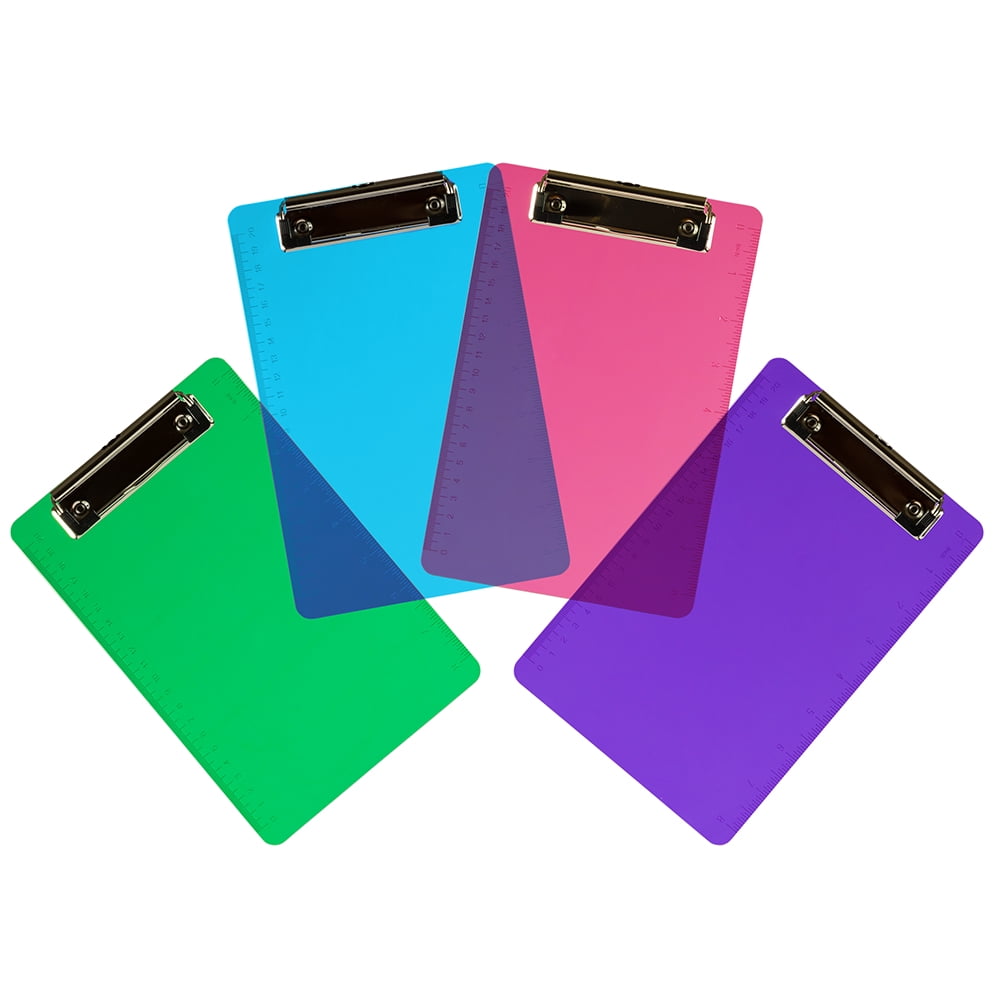 JAM Paper Small Plastic Clipboards, 6 x 9" Assorted Fashion Colors, 4 per Pack