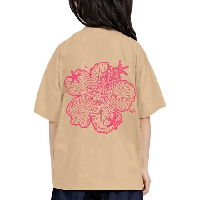 T-shirts Filles Enfants Imprimé Col Rond Manches Courtes T-Shirt Garçons Filles Bébé Tee Kaki 6 Ans-7 Ans