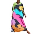 thumbnail image 2 of JIRNDf Robes d'Été pour Femmes 2025 Tendance Grande Taille Kaftan Col en V Long Doux Plage Maxi Robe Boho Ligne A Multicolore Taille Unique, 2 of 9